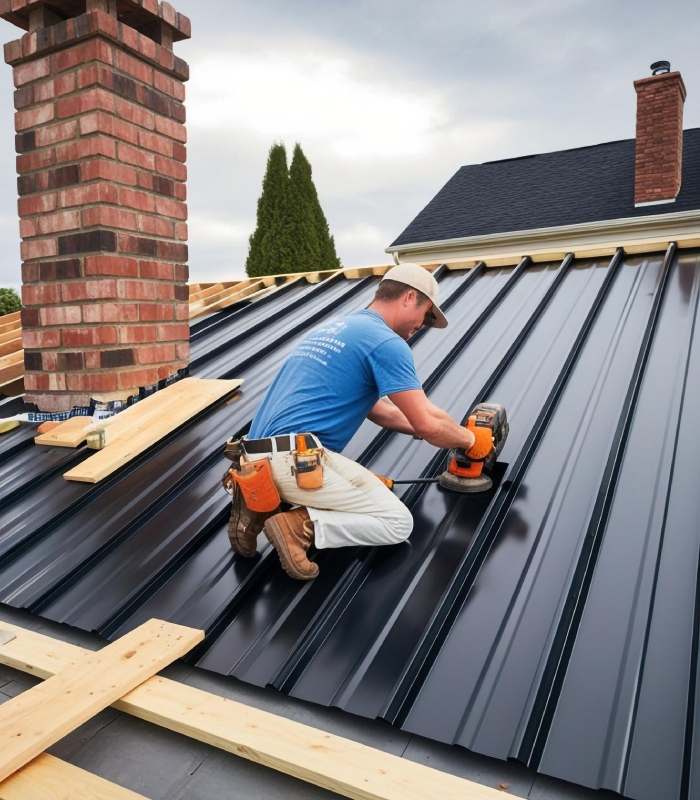Entreprise de couverture zinguerie installant une toiture métallique avec précision – Artisan Pachet